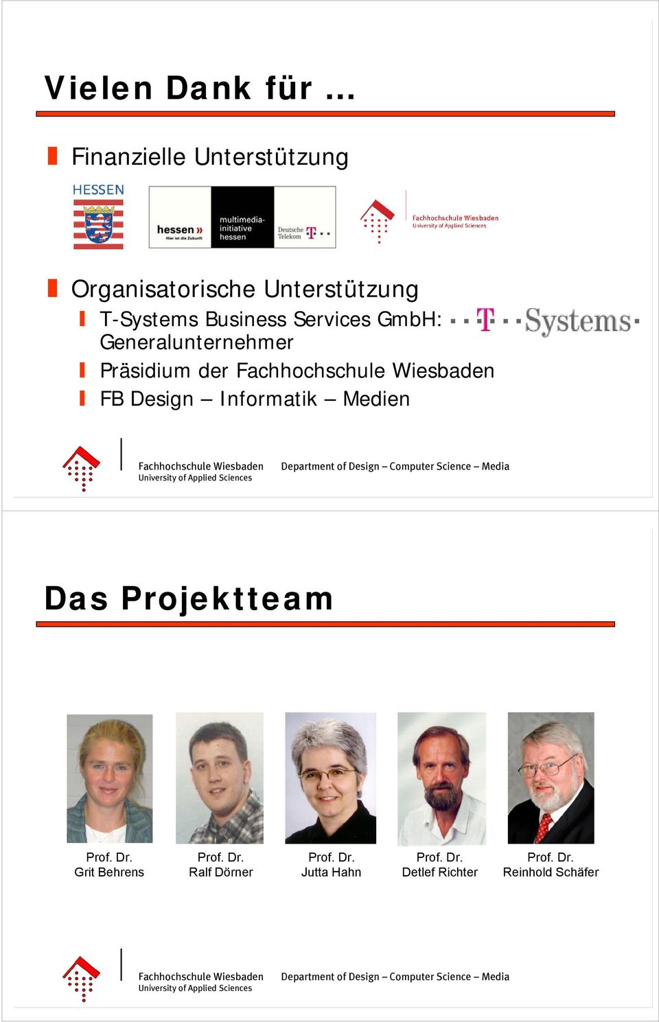 Design Informatik Medien Das Projektteam Prof. Dr. Grit Behrens Prof. Dr. Ralf Dörner Prof.