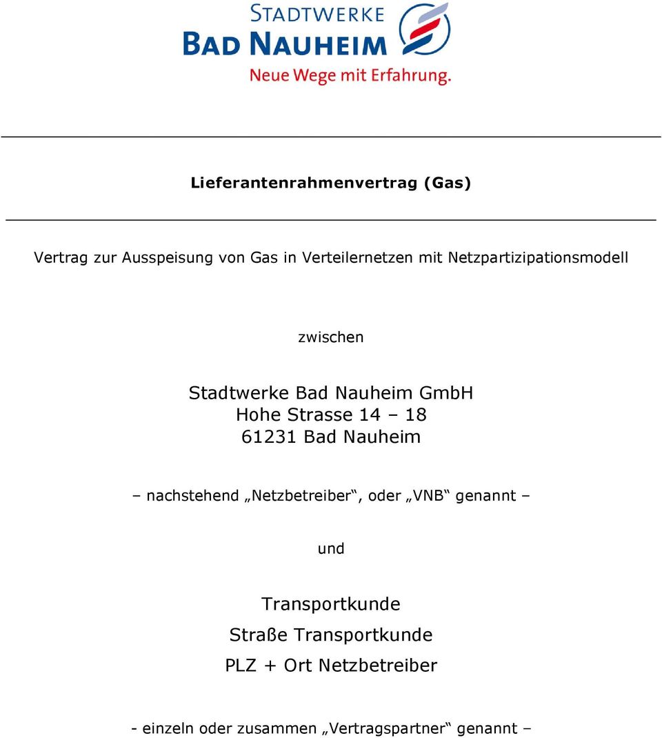61231 Bad Nauheim nachstehend Netzbetreiber, oder VNB genannt und Transportkunde