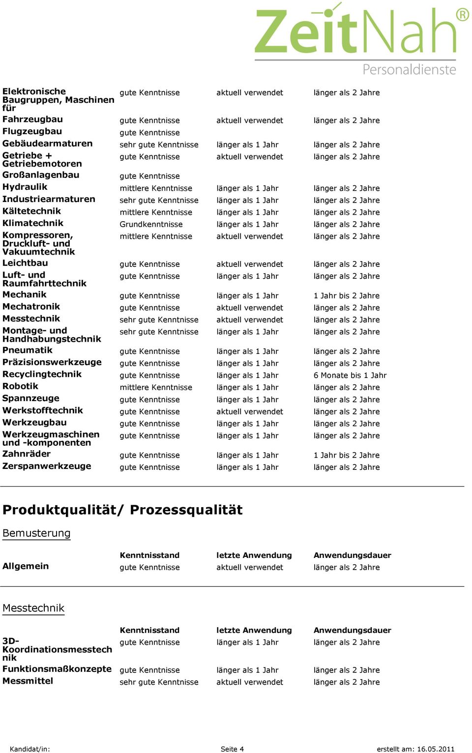 2 Jahre Kältetechnik mittlere Kenntnisse länger als 1 Jahr länger als 2 Jahre Klimatechnik Grundkenntnisse länger als 1 Jahr länger als 2 Jahre Kompressoren, Druckluft- und mittlere Kenntnisse