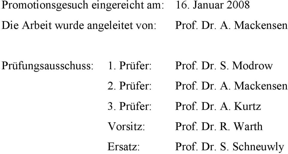 Prüfer: Prof. Dr. S. Modrow 2. Prüfer: Prof. Dr. A. Mackensen 3.