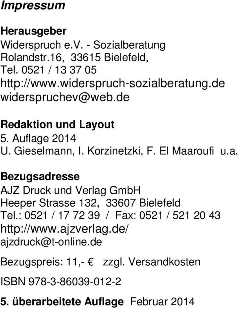 El Maaroufi u.a. Bezugsadresse AJZ Druck und Verlag GmbH Heeper Strasse 132, 33607 Bielefeld Tel.