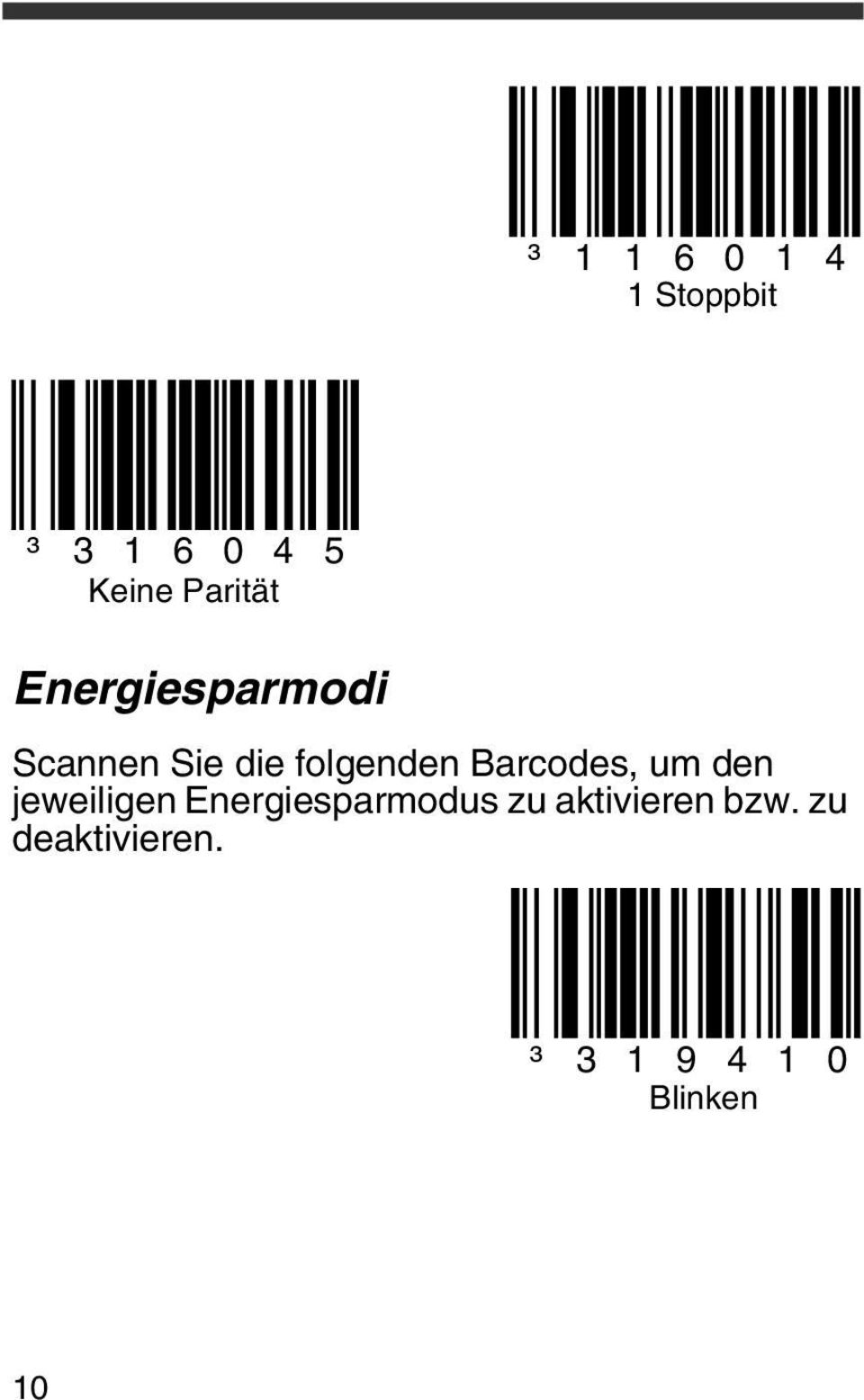 Barcodes, um den jeweiligen Energiesparmodus zu