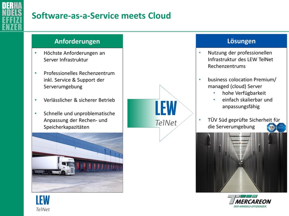 Speicherkapazitäten Lösungen Nutzung der professionellen Infrastruktur des LEW TelNet Rechenzentrums business colocation Premium/
