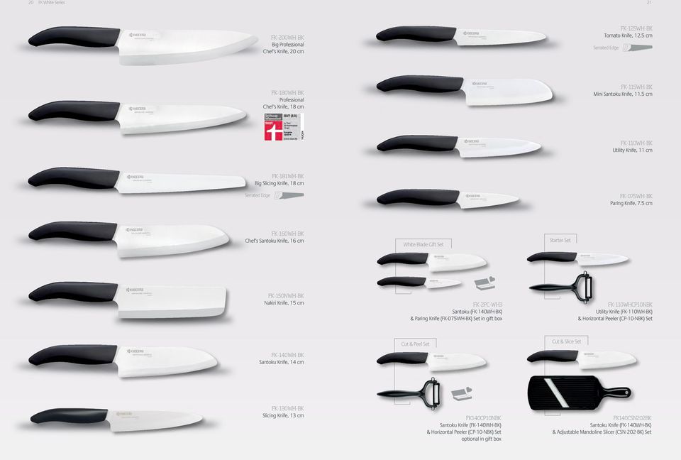 5 cm FK-160WH-BK Chef s Santoku Knife, 16 cm White Blade Gift Set Starter Set FK-150NWH-BK Nakiri Knife, 15 cm FK-2PC-WH3 Santoku (FK-140WH-BK) & Paring Knife (FK-075WH-BK) Set in gift box