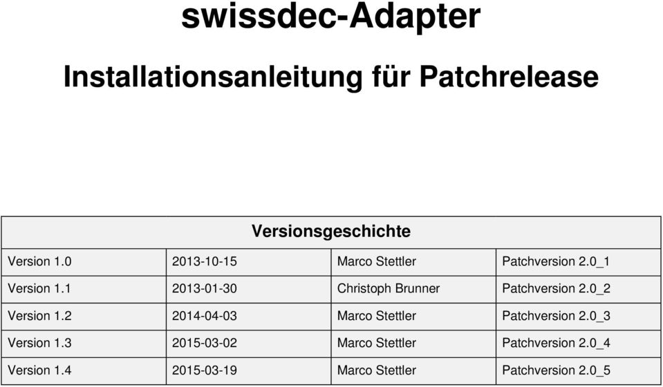 2 2014-04-03 Marco Stettler Patchversion 2.0_3 Version 1.