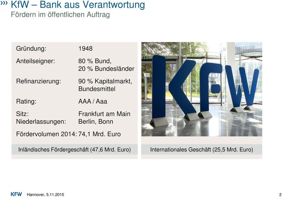 Kapitalmarkt, Bundesmittel AAA / Aaa Frankfurt am Main Berlin, Bonn Fördervolumen 2014: