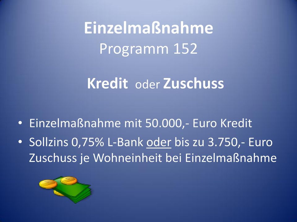 000,- Euro Kredit Sollzins 0,75% L-Bank oder