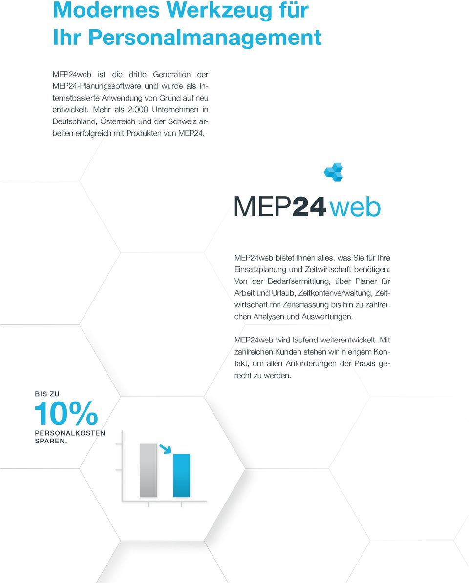 MEP24 web MEP24web bietet Ihnen alles, was Sie für Ihre Einsatzplanung und Zeitwirtschaft benötigen: Von der Bedarfsermittlung, über Planer für Arbeit und Urlaub, Zeitkontenverwaltung,