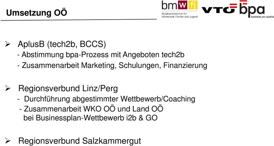 Linz/Perg - Durchführung abgestimmter Wettbewerb/Coaching - Zusammenarbeit
