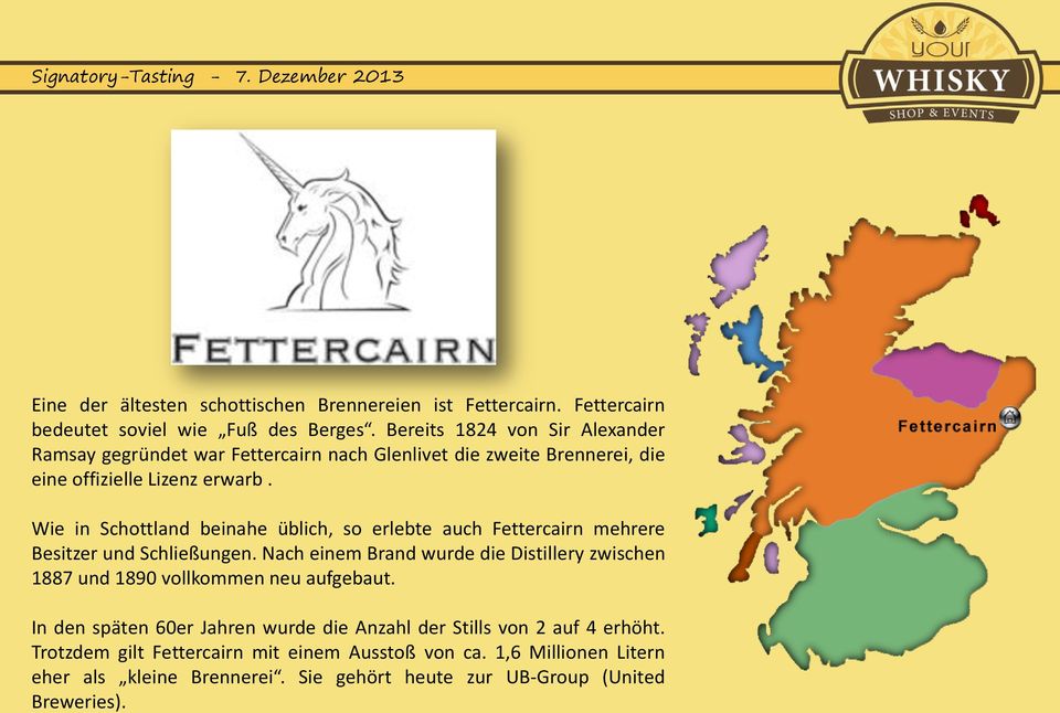 Wie in Schottland beinahe üblich, so erlebte auch Fettercairn mehrere Besitzer und Schließungen.