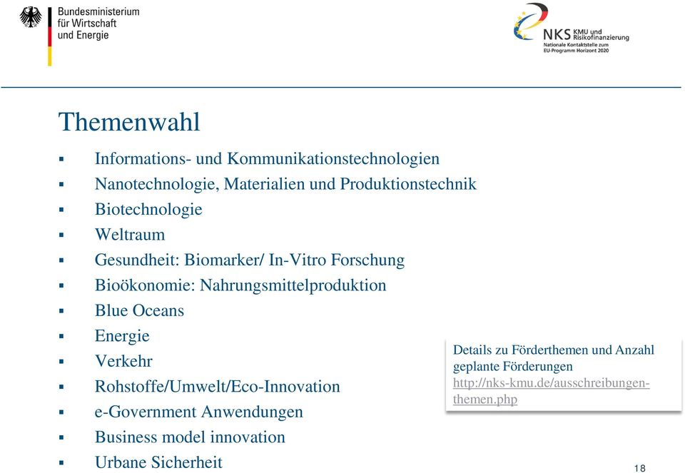 Oceans Energie Verkehr Rohstoffe/Umwelt/Eco-Innovation e-government Anwendungen Business model innovation