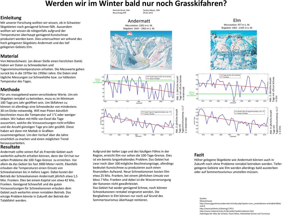 3: Jährliche Anzahl Tage mit >29 cm Schnee in Elm Einleitung Mit unserer Forschung wollten wir wissen, ob in Schweizer Skigebieten noch genügend Schnee fällt.