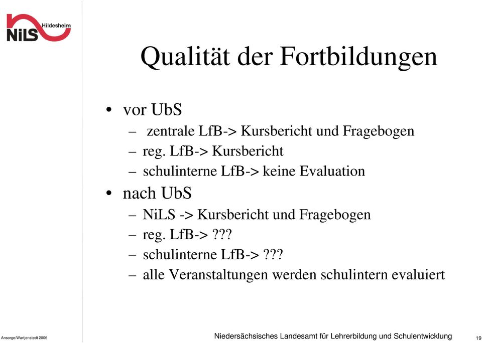 LfB-> Kursbericht schulinterne LfB-> keine Evaluation nach UbS