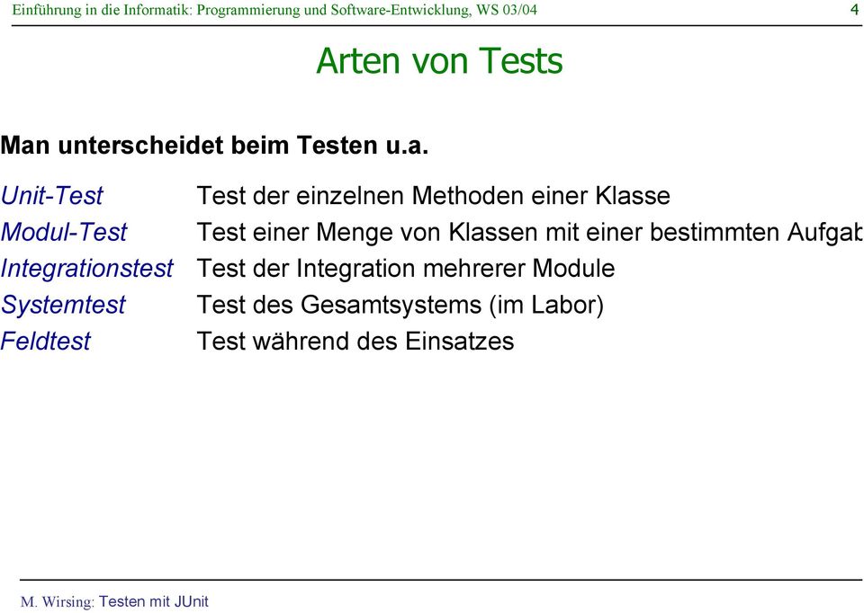 nit-test odul-test ntegrationstest ystemtest eldtest Test der einzelnen