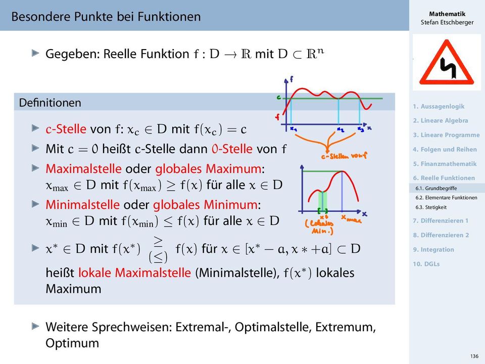 Minimalstelle oder globales Minimum: x min D mit f(x min ) f(x) für alle x D x D mit f(x ) ( ) f(x) für x [x a, x +a] D heißt