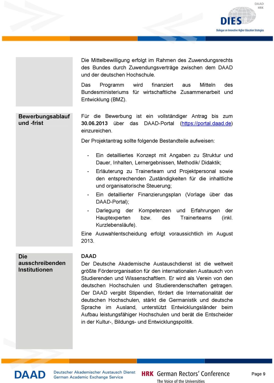 Bewerbungsablauf und -frist Für die Bewerbung ist ein vollständiger Antrag bis zum 30.06.2013 über das DAAD-Portal (https://portal.daad.de) einzureichen.