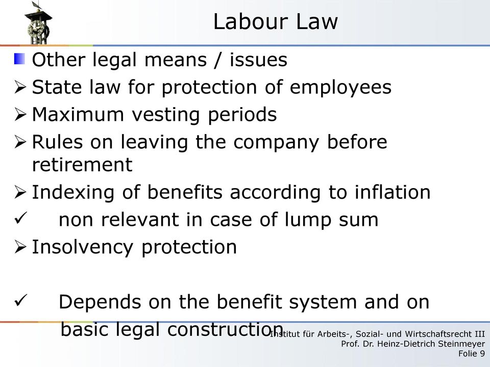 Indexing of benefits according to inflation non relevant in case of lump sum