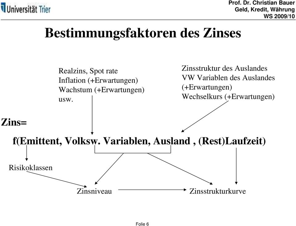 Zinsstruktur des Auslandes VW Variablen des Auslandes (+Erwartungen)