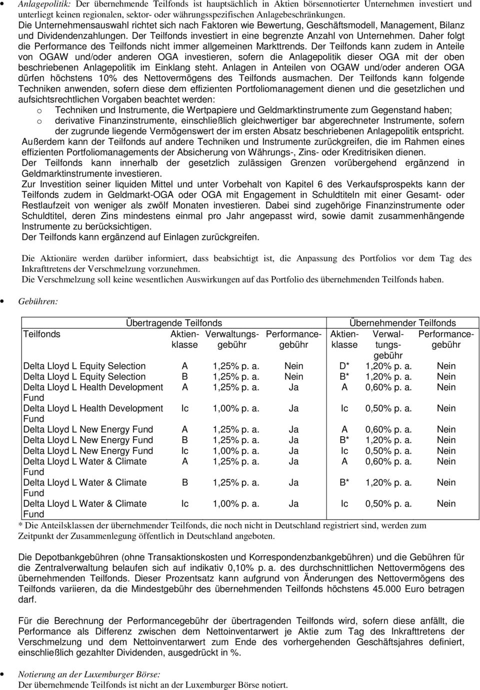 Der Teilfonds kann zudem in Anteile von OGAW und/oder anderen OGA investieren, sofern die Anlagepolitik dieser OGA mit der oben beschriebenen Anlagepolitik im Einklang steht.