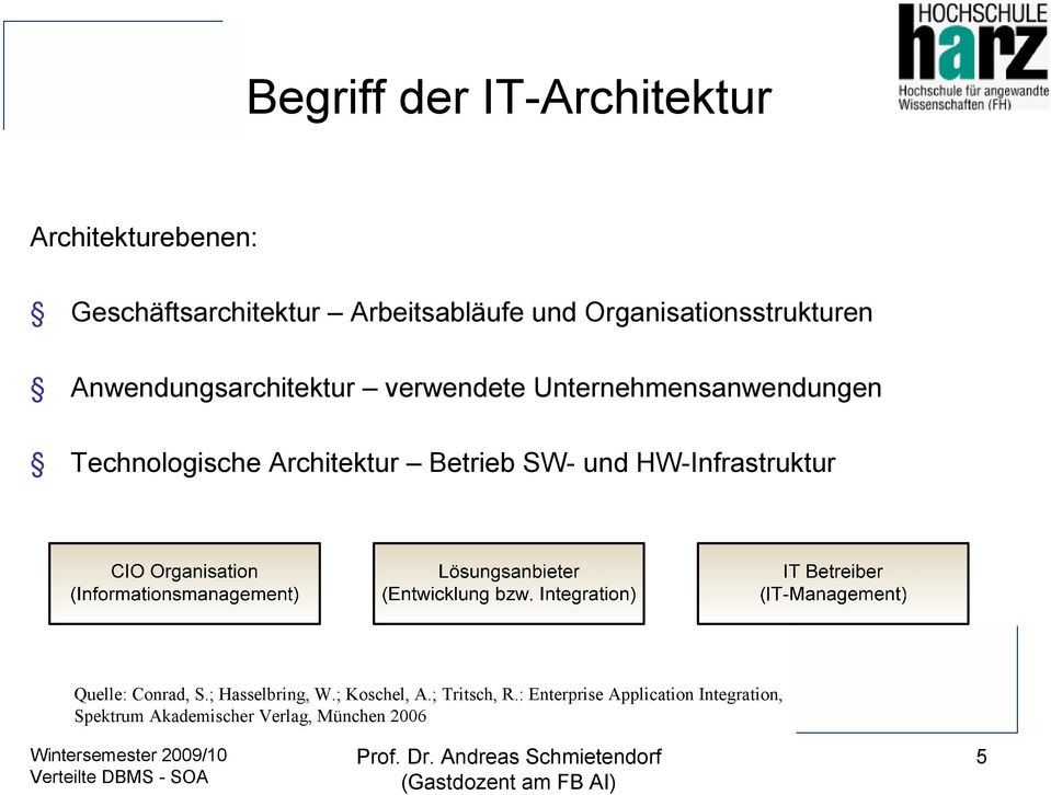Technologische Architektur Betrieb SW- und HW-Infrastruktur Quelle: Conrad, S.