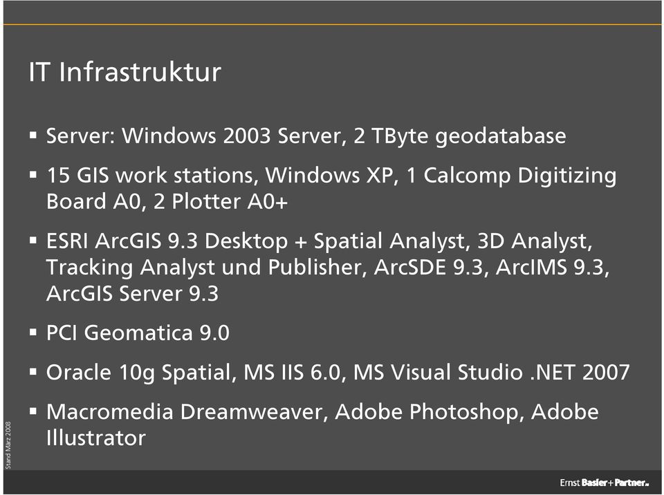 3 Desktop + Spatial Analyst, 3D Analyst, Tracking Analyst und Publisher, ArcSDE 9.3, ArcIMS 9.