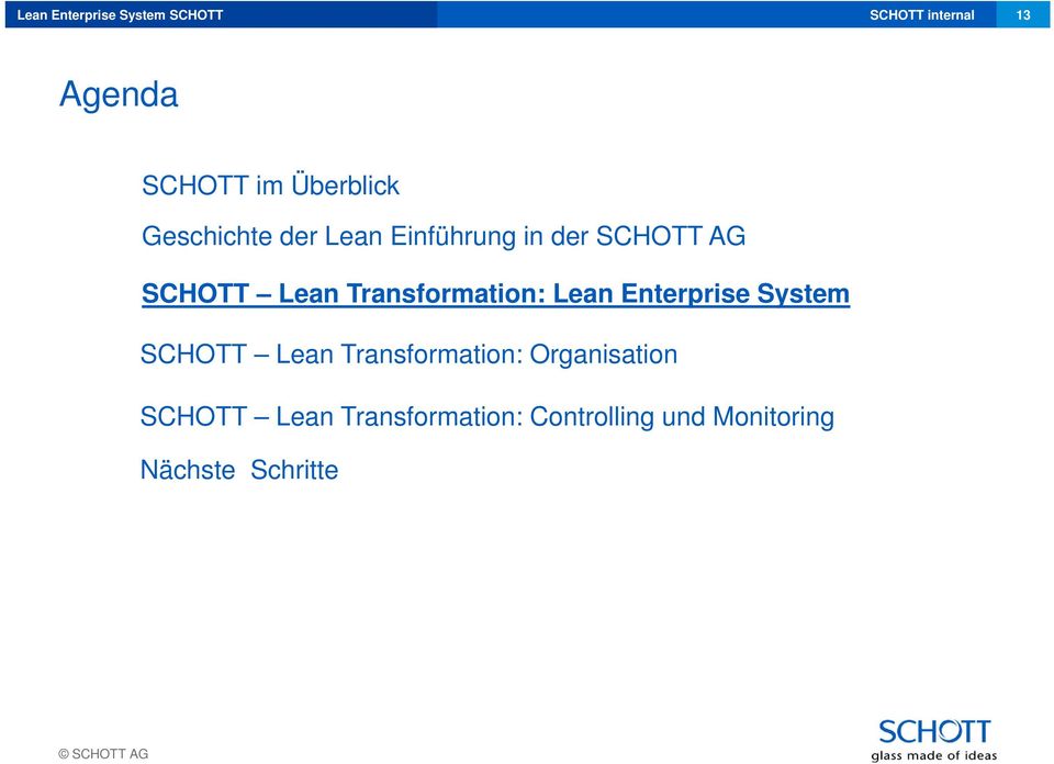 System SCHOTT Lean Transformation: Organisation SCHOTT Lean