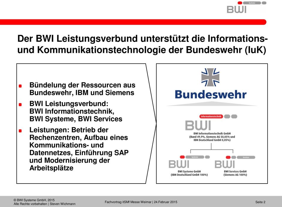 BWI Systeme, BWI Services Leistungen: Betrieb der Rechenzentren, Aufbau eines Kommunikations- und