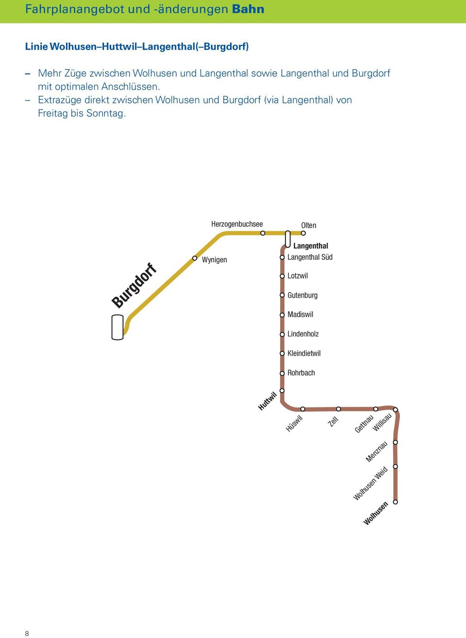 Extrazüge direkt zwischen Wolhusen und Burgdorf (via Langenthal) von Freitag bis Sonntag.