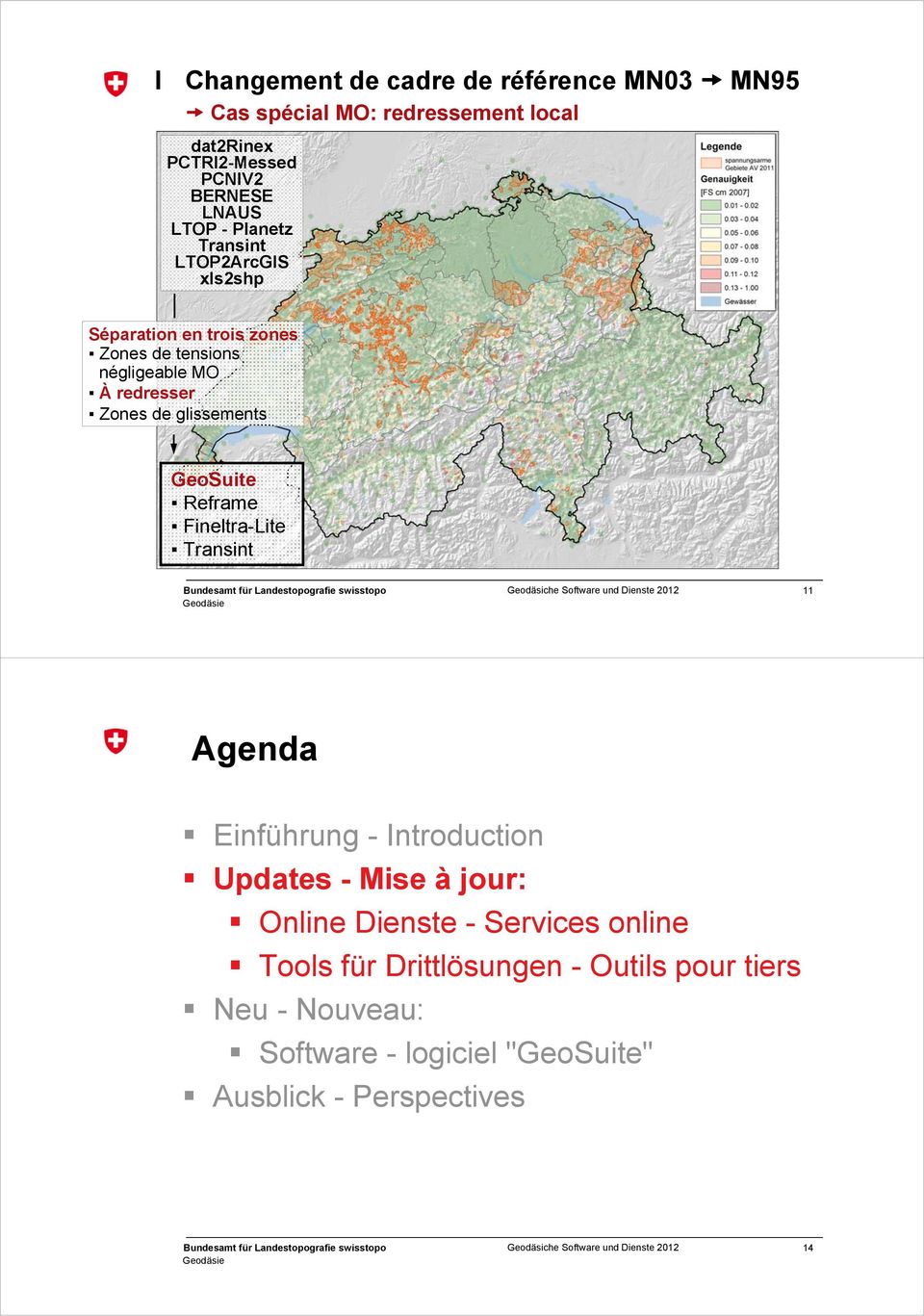 glissements GeoSuite Reframe Fineltra-Lite Transint 11 Agenda Einführung - Introduction Updates - Mise à jour: Online Dienste -