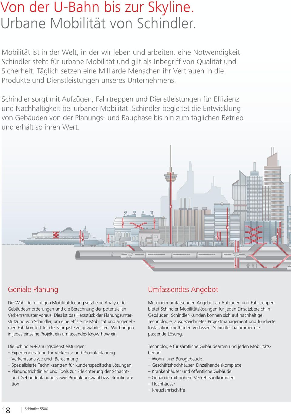 Schindler sorgt mit Aufzügen, Fahrtreppen und Dienstleistungen für Effizienz und Nachhaltigkeit bei urbaner Mobilität.