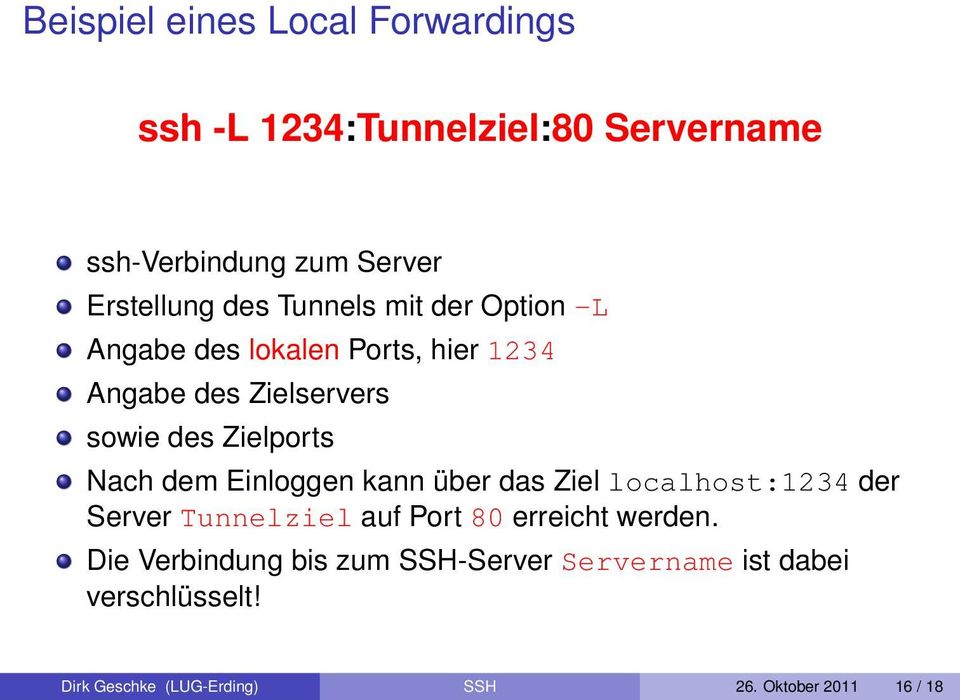 dem Einloggen kann über das Ziel localhost:1234 der Server Tunnelziel auf Port 80 erreicht werden.
