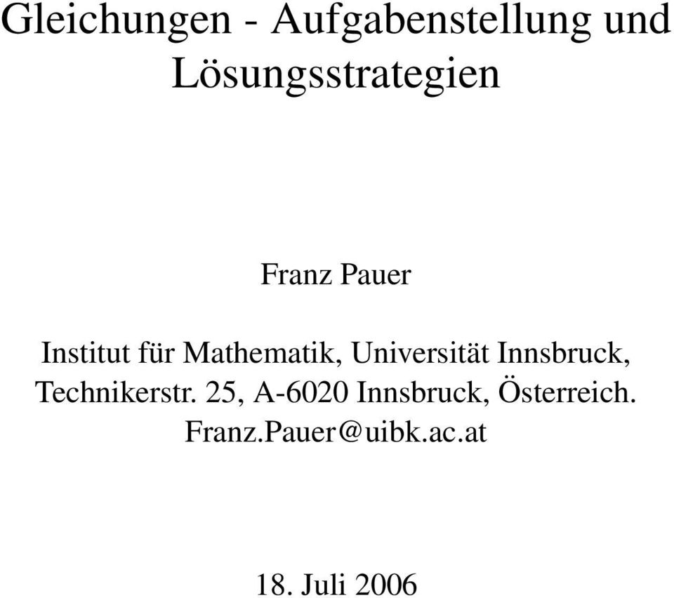 Mathematik, Universität Innsbruck, Technikerstr.