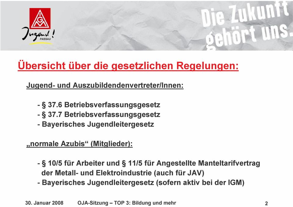 7 Betriebsverfassungsgesetz -Bayerisches Jugendleitergesetz normale Azubis (Mitglieder): - 10/5