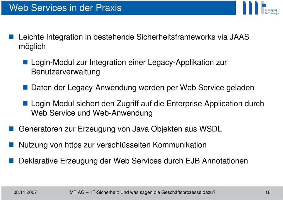 Enterprise Application durch Web Service und Web-Anwendung Generatoren zur Erzeugung von Java Objekten aus WSDL Nutzung von https zur