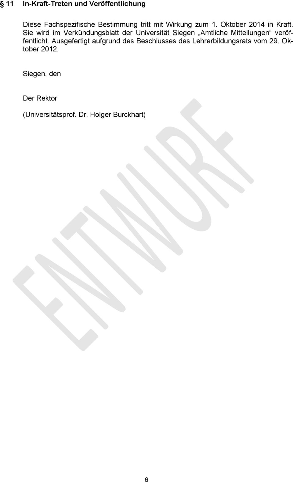 Sie wird im Verkündungsblatt der Universität Siegen Amtliche Mitteilungen veröffentlicht.