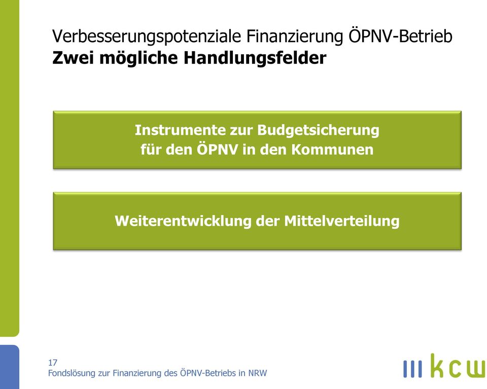 Instrumente zur Budgetsicherung für den ÖPNV