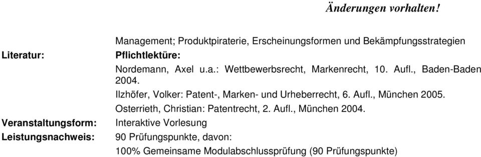 Ilzhöfer, Volker: Patent-, Marken- und Urheberrecht, 6. Aufl., München 2005.