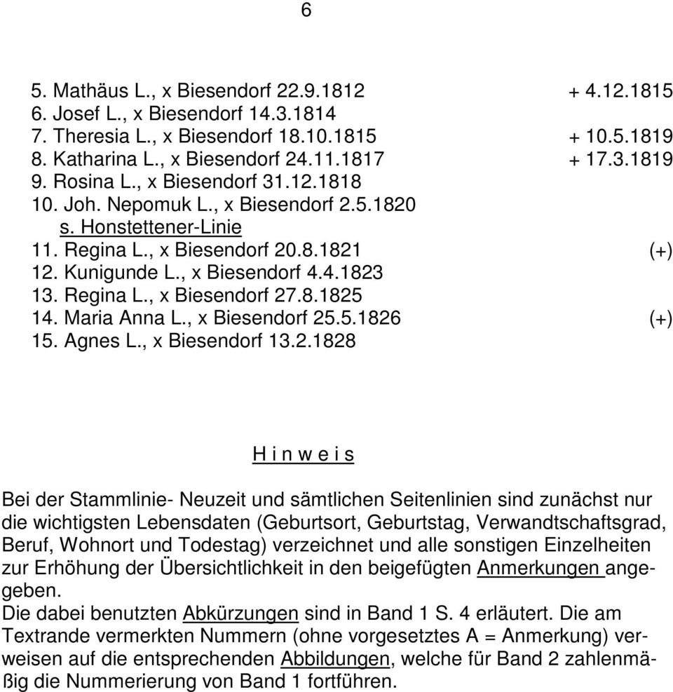 , x Biesendorf 25.5.1826 15. Agnes L., x Biesendorf 13.