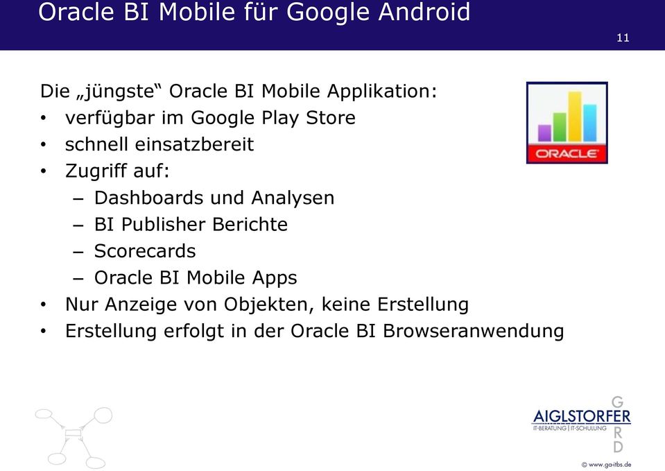Analysen BI Publisher Berichte Scorecards Oracle BI Mobile Apps Nur Anzeige von