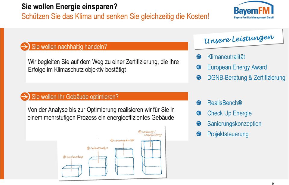 Klimaneutralität European Energy Award DGNB-Beratung & Zertifizierung Sie wollen Ihr Gebäude optimieren?