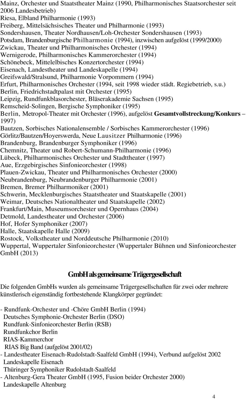 Orchester (1994) Wernigerode, Philharmonisches Kammerorchester (1994) Schönebeck, Mittelelbisches Konzertorchester (1994) Eisenach, Landestheater und Landeskapelle (1994) Greifswald/Stralsund,