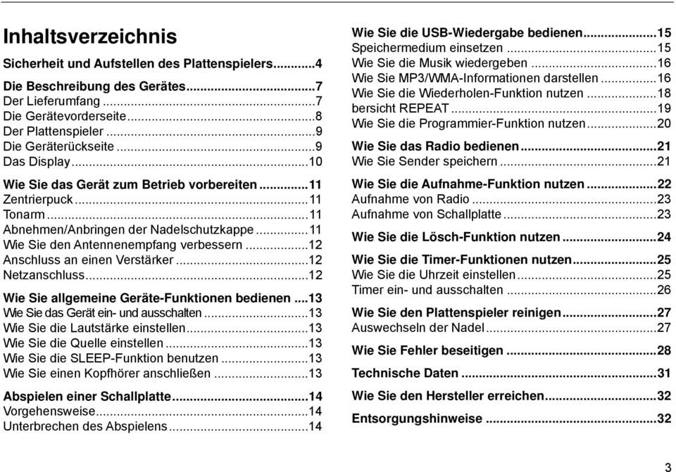 ..12 Anschluss an einen Verstärker...12 Netzanschluss...12 Wie Sie allgemeine Geräte-Funktionen bedienen...13 Wie Sie das Gerät ein- und ausschalten...13 Wie Sie die Lautstärke einstellen.