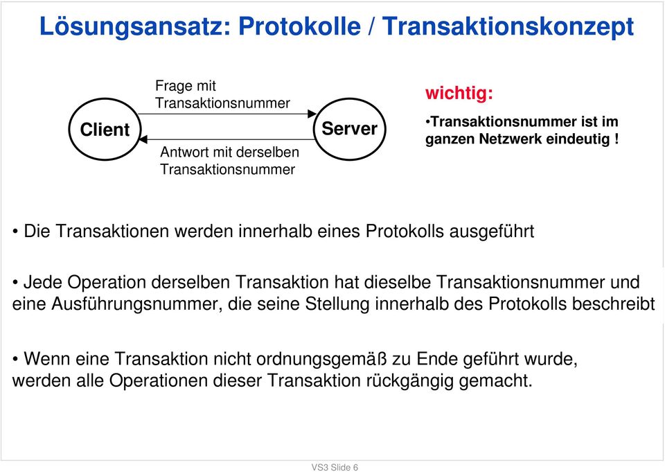 Die Transaktionen werden innerhalb eines Protokolls ausgeführt Jede Operation derselben Transaktion hat dieselbe Transaktionsnummer und