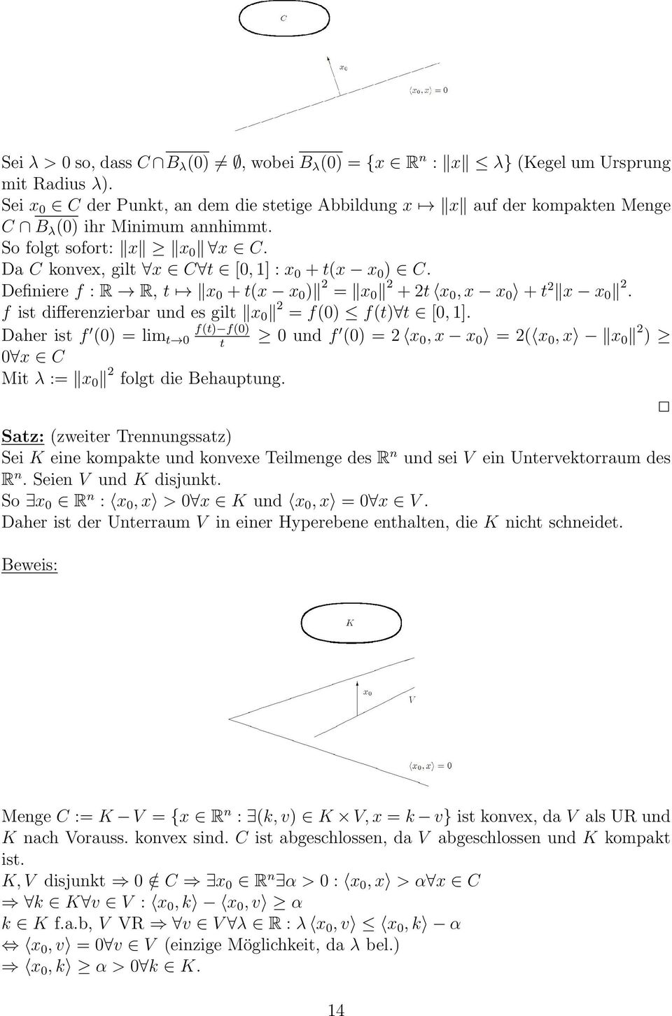 Definiere f : R R, t x 0 + t(x x 0 ) 2 = x 0 2 + 2t x 0, x x 0 + t 2 x x 0 2. f ist differenzierbar und es gilt x 0 2 = f(0) f(t) t [0, 1].