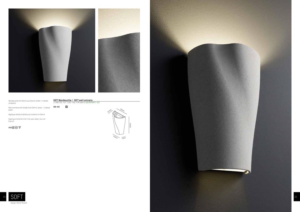 47W oder/or LED RETROFIT E27 Wall luminaire with shade from Eternit, direct- / indirect beam