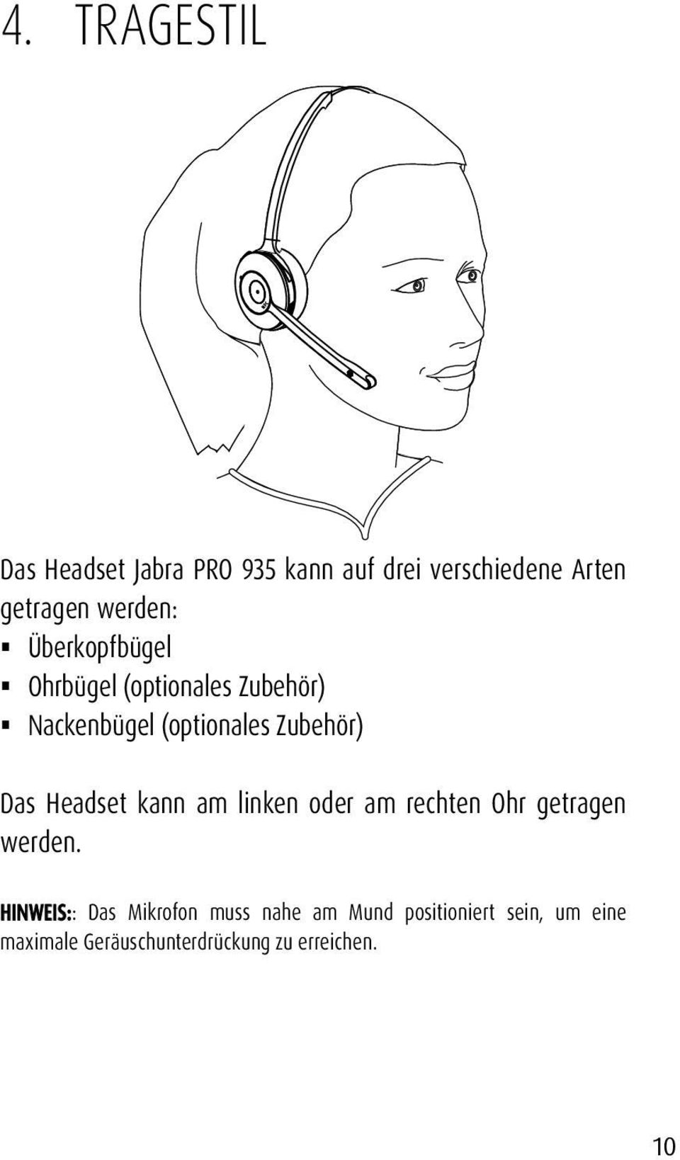 Das Headset kann am linken oder am rechten Ohr getragen werden.