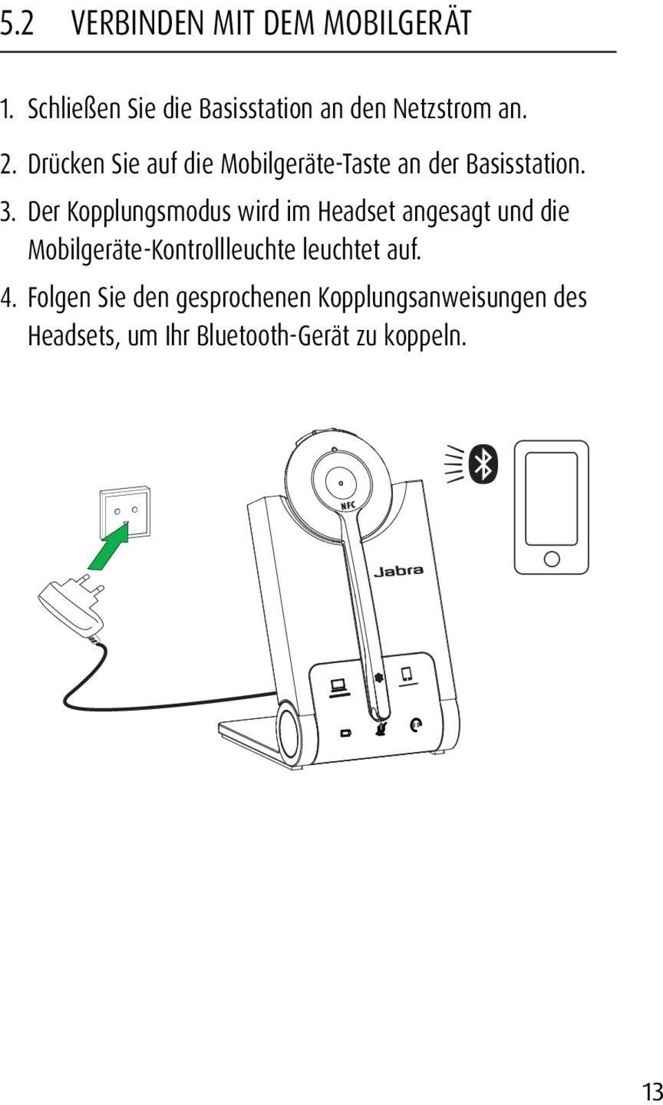 Der Kopplungsmodus wird im Headset angesagt und die Mobilgeräte-Kontrollleuchte