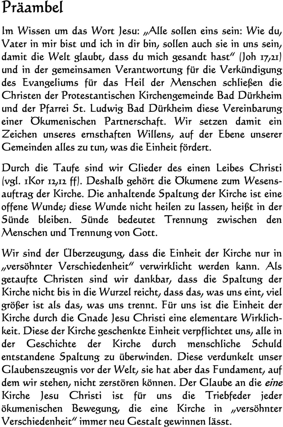 Ludwig Bad Dürkheim diese Vereinbarung einer Ökumenischen Partnerschaft.