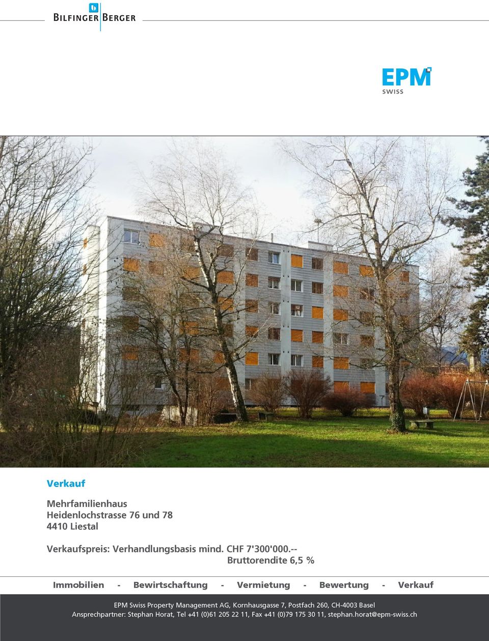 -- Bruttorendite 6,5 % Immobilien - Bewirtschaftung - Vermietung - Bewertung - Verkauf EPM Swiss