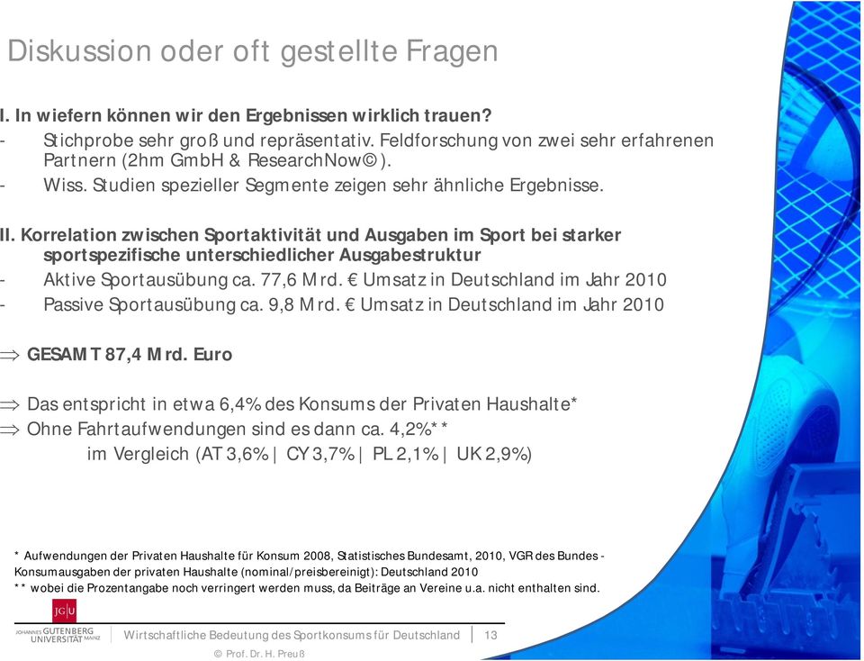 Korrelation zwischen Sportaktivität und Ausgaben im Sport bei starker sportspezifische unterschiedlicher Ausgabestruktur - Aktive Sportausübung ca. 77,6 Mrd.